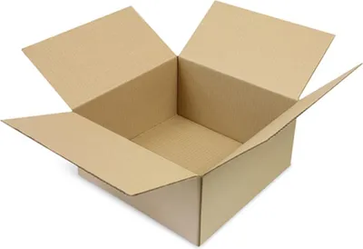 An empty, open cardboard box.