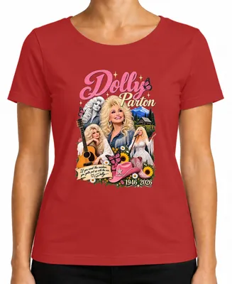 Zdjęcie produktu dla Dolly Parton, ikona country, piosenkarka, 1946-2026, koszulka damska "Rainbow Nashville", czerwona, rozmiar S