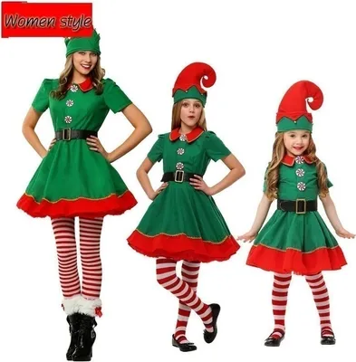 Immagine prodotto di Set di costumi natalizi famiglia vestiti bambini adulti verde elfo festival costume cosplay genitore-bambino costume vestito per ragazze ragazzi, femmina, 90cm