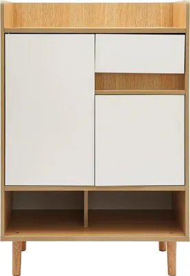 Obrázek produktu pro Botník - Volně stojící - 1 zásuvka a 2 dvířka - Úložný prostor na boty do předsíně/chodby/šatníku - Třešňové dřevo/bílá barva