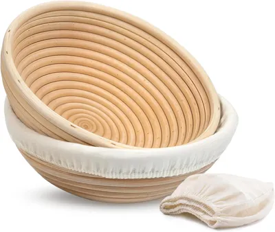 Produktbild von Banneton Set aus 2 runden Brotkörben aus Rattan, 22,9 cm, mit Stofffutter