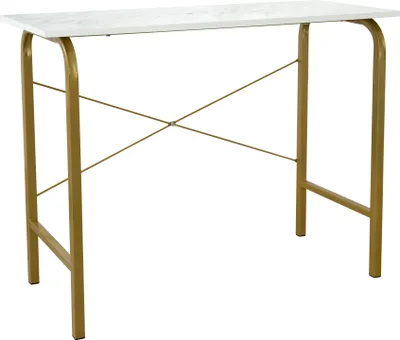 Obrázek produktu pro Teamson Home 40 "Bella Moderní dřevěný domácí kancelářský počítačový stůl, studijní psací stůl nebo postranní stolek s bílým umělým mramorem a mosazným kovovým rámem