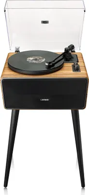 A Lenco LS-570OK turntable with built-in speakers and Bluetooth, presented on a white background.