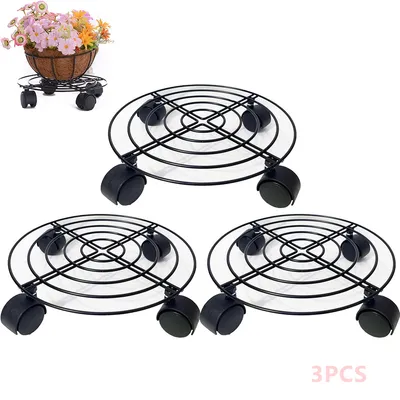 Produktbild von 3 Stück Pflanzenroller Rund 27cm Pflanzenroller Outdoor Außenbereich mit Rollen Blumenroller mit 4 360° Lenkrollen Für Innenbereich Außenbereich