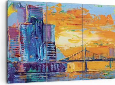 Produktbild von Bild auf Leinwand - Leinwandbild - 3 Teile - Stadt Brücke pastos - 105x70cm - Wand Bild - Wanddeko - Wandbilder - Leinwanddruck - Bilder - Wanddekoration - Leinwand bilder - Wandbild - CE105x70-4392