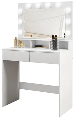 Produktbild von Schminktisch mit Hollywood-Spiegel, Schubladen, 3 Beleuchtungsmodi, 10 Glš¹hbirnen, 80 x 40 x 135 cm, wei?
