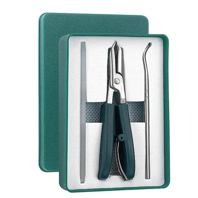 Produktbild von Nagelknipser 3-teilig, Adler-Schnabel-Winkel, inkl. Auffangbehälter, für Senioren & Kinder, Grün