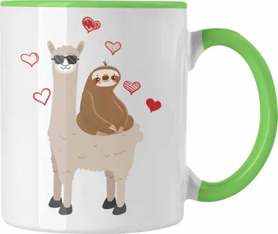 Produktbild von Trendation - LLama Alpaka Faultier Tasse Grafik Geschenk Lustig (Grün)