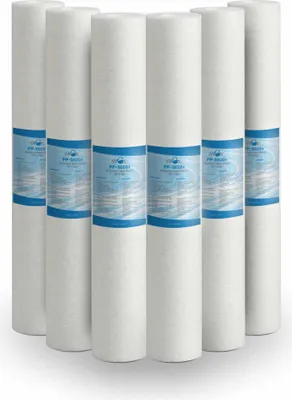 Obrázok produktu pre Bellerofonte sedimentačný filter vodný filter meltblown filter 20 palcov 50 mikrónov z polypropylénu. Odstraňuje piesok, častice hrdze a suspendované nečistoty do 50 mikrónov, 6 kusov
