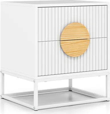 Produktbild von COSTWAY Nachttisch, Beistelltisch mit 2 Schubladen, Kiefernholzgriffen & Metallrahmen, Nachtschrank, Nachtkonsole, Sofatisch 48x40x55cm Weiß