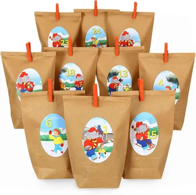 Productafbeelding van Adventskalender om zelf te vullen - 24 geschenkzakjes en 24 cijferstickers met motieven van en zijn vrienden - Kerstkalender om zelf te knutselen