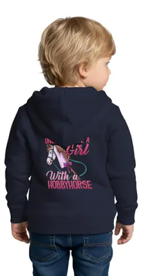 Produktbild von Spreadshirt Never Underestimate A Girl With A Hobbyhorse Kinder Premium Organic Zip Hoodie, 122/128 (6 Jahre), Navy