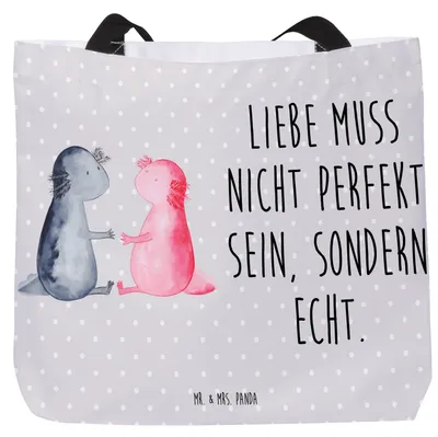 Produktbild von Mr. & Mrs. Panda Reisetasche Axolotl Liebe - Grau Pastell - Geschenk, Einkaufstasche, Valentinstag, Beutel, Tote Bag, Strandtasche, Tasche