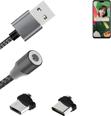 Produktbild von K-S-Trade Hochwertiges Magnet-Lade-kabel Sync-Kabel Daten-Kabel für Huawei Y8s mit USB-Typ-C-Anschluss und Micro-USB-Anschluss 2A bis zu 480mbps