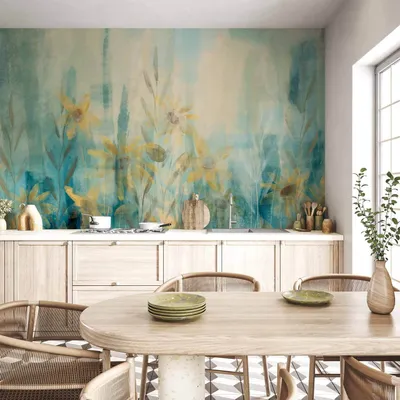 Produktbild von Vlies Fototapete - A touch of summer - floral motif with a meadow of flowers in blue tones 350x245 cm Blätter b-A-10138-a-b