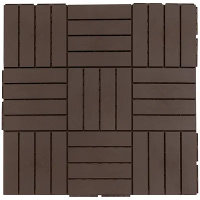 Productafbeelding van Balkontegels van PP met houtstructuur, terrastegels kliktegels 30x30 cm, antislip vloerbedekking, bruin | gerecycled PP | 2 cm dik | 9 stuks = 0,81 m²
