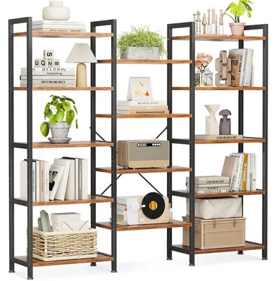 Produktbild von Bücherregal mit 14 Ablagen, 5 Etagen, Industrie-Design, Raumtrenner, 24 x 125.6 x 145.4 cm, Braun