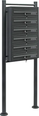 Produktbild von System skrzynek na listy Wiltec 6 antracyt 270 x 513 x 1500 mm, wolnostojąca skrzynka na listy z 6 przegrodami, kluczem i tabliczką znamionową, skrzynka na listy Skrzynka pocztowa ze stojakiem