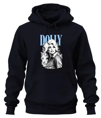 Productafbeelding van Dolly Parton, iconische countryzangeres, vintage retro hoodie, marineblauw, maat XL