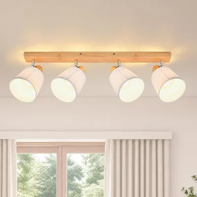 Immagine prodotto di ZMH Lampada da soffitto a 4 luci, legno, attacco E14, plafoniera, luce per cucina, lampada per corridoio, faretti a soffitto, stile boho, retrò, orientabile a 350°, ideale per soggiorno e camera da letto