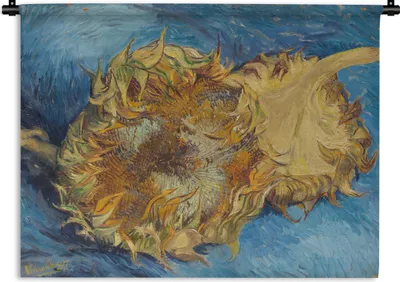 Produktbild von MuchoWow® Wandteppich Wandbehang Zwei Sonnenblumen - Vincent van Gogh 60x45 cm Tapisserie Dekoration Wandtuch - Das Schlafzimmer