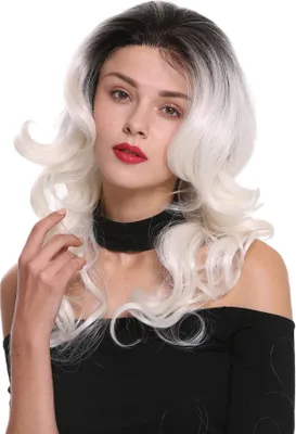 Produktbild von WIG ME UP Perücke Lace-Front Teil-Mono Lang Locken Ombre Schwarz Weiß BS214-MF-44-YS1+882