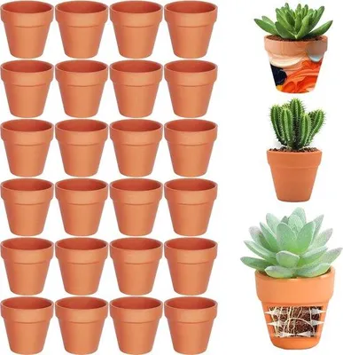 Produktbild von Famanu Set von 24 kleinen Tontöpfen mit Abflussloch - 4,8 x 4 cm