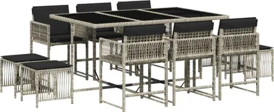 Produktbild von vidaXL 11-tlg. Garten-Essgruppe mit Kissen Hellgrau Poly Rattan