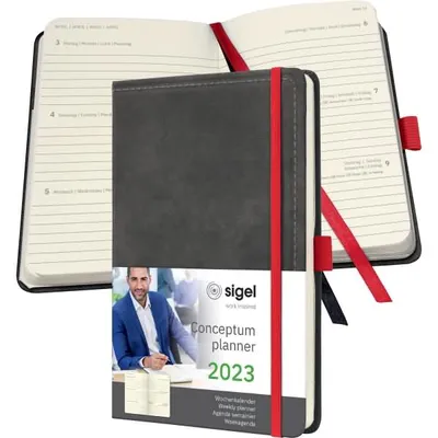 Produktbild von Sigel Weekly Planner Conceptum 2023, Persönliches Tagebuch, Grau, Rot, Einfarbig, A5, 192 Blätter, 80 g/m²