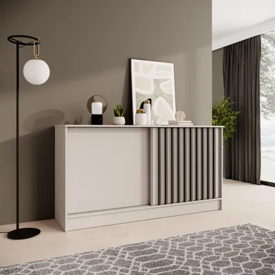 Produktbild von BEAUTYSOFA | Kommode HORIZON 160 cm Kaschmir, Schwarz mit Lamellen Sideboard mit 2 Schiebetüren, Modernes Design, viel Stauraum