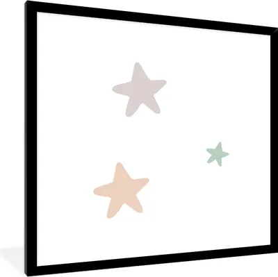 Produktbild von MuchoWow® Gerahmtes Poster Sterne - Pastell - Mädchen - Jungen - Kinder 40x40 cm - Poster mit Schwarzem Bilderrahmen Wandposter Rahmen Foto Bilder - Mit Rahmen - Wanddekoration Schlafzimmer