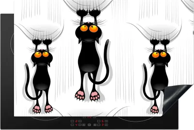 Produktbild von KitchenYeah© Herdabdeckplatte Muster - Katze - Schwarz - Jungen - Mädchen - Kinder - Kinder , 81x52cm, Küche Deko, Glaskeramikkochfeld Herdabdeckung, Abdeckplatte fùr Kochfeld
