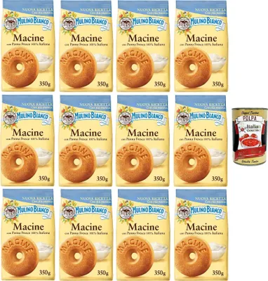 Produktbild von Mulino Bianco Macine Kekse mit 100% italienischer Frischrahm 12x 350 g biscuits cookies + Italian Gourmet polpa 400g