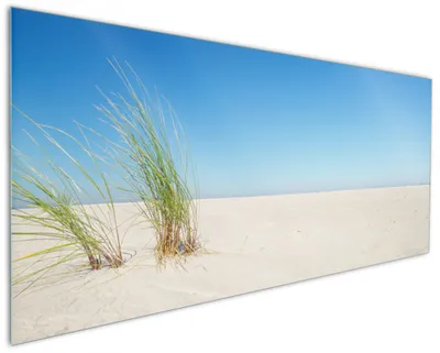 Produktbild von Wallario Küchenrückwand aus Glas, Größe: 125 x 50 cm, Motiv: Sandstrand unter blauem Himmel | Spritzschutz | abwischbar | pflegeleicht | in