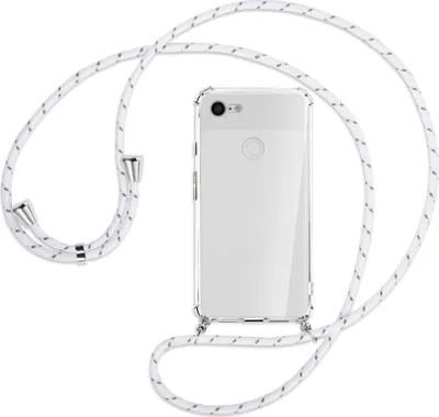 Produktbild von Handykette Backcover-Schutzhülle mit Band (Metall silberfarben) für Google Pixel 3 XL - weiß/grau