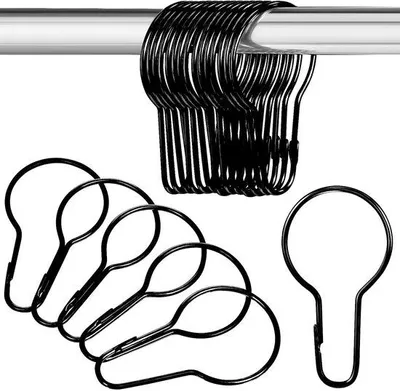 Obrázek produktu pro Háček na sprchový závěs z nerezové oceli, černý, 7 cm, univerzální, bez použití nářadí