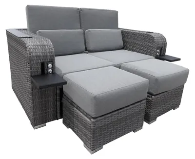 Produktbild von HOME DELUXE - Strandkorb HOLBY inkl. Abdeckung - 160 x 69 x189 cm - per Gasdruckfeder herausfahrende Sitzplätze I Gartenliege Louneginsel Volllieger