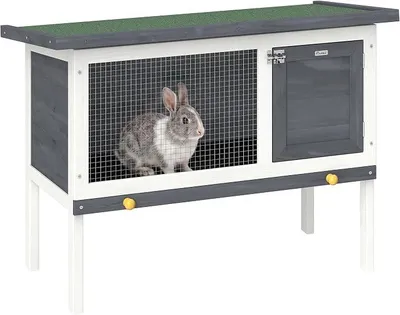 Imagen del producto de Jaula de madera para animales pequeños, con techo de betún, de 90x45x65 cm, color gris