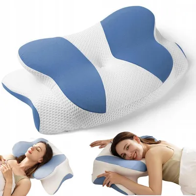 Produktbild von Nackenkissen Memory Foam - Orthopädisches Schmetterlingskissen - Ergonomisches Schlafkissen - Höhenverstellbar - Für alle Schlafpositionen