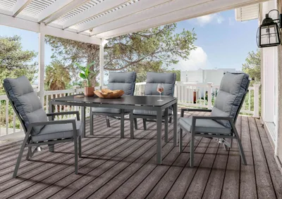 Produktbild von Destiny Sitzgruppe GARDA CREMONA 4 Hochlehner + Tisch 160x90x74cm Glaskeramik