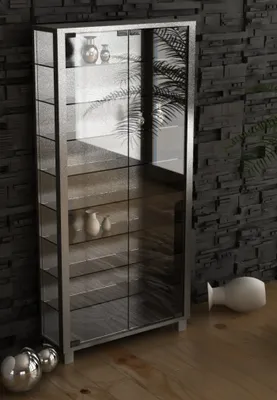 Produktbild von Vitrosa Maxi Vitrinenschrank Wandhängend mit 2 Glastüren 8 Glasböden Silberfarbig.