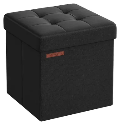 Obrázok produktu pre SONGMICS 38 cm sedacia lavica s úložným priestorom, skladacia sedacia truhlica, úložná skrinka, odkladacia lavica, farba: čierna (LSF027B01)