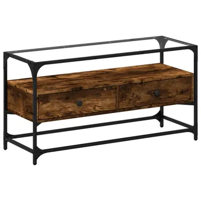 Produktbild von vidaXL TV-Schrank mit Glasplatte Räuchereiche 98x35x51cm Holzwerkstoff