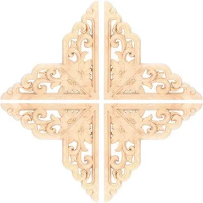 Productafbeelding van Houten applicatie, houtsnijwerk, hoekdecoratie, meubeldecoratie voor de woonkamer - set van 4 stuks