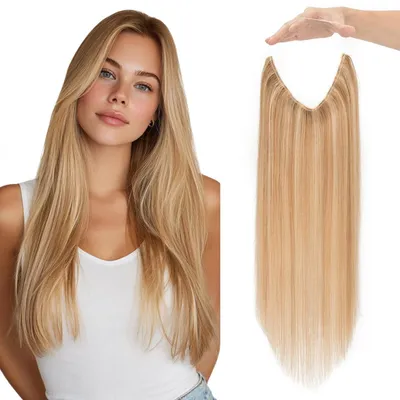 Image de Halo Hair Extension, cheveux naturels, 30 cm, couleur blond-brun, 55 g, réglable, fil invisible