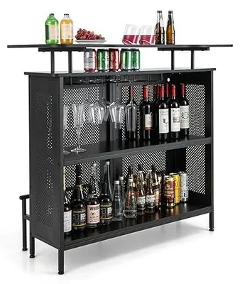 Productafbeelding van FANTASK bartablet, keukentafel met opbergruimte en voetsteun, bar met metalen frame