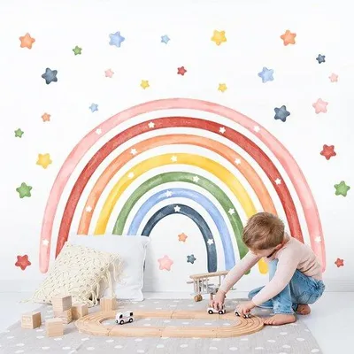 Image de Grand tatouage mural arc-en-ciel en vinyle pour la chambre d'enfant et la chambre à coucher