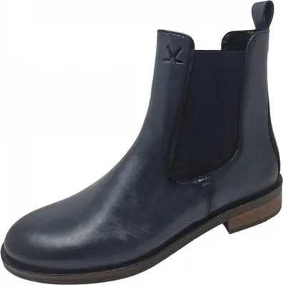 A single blue Chelsea boot is shown against a white background.