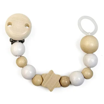 Immagine prodotto di Catena portaciuccio in legno con anello in silicone - stella