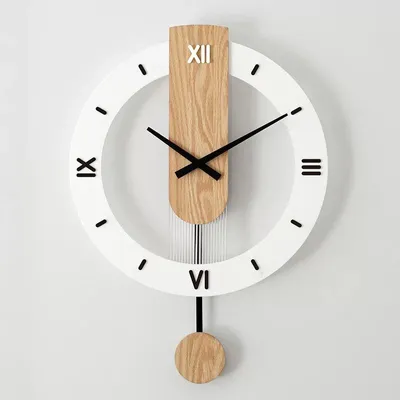 Image de Horloge murale moderne pour salon, horloge en bois avec pendule, grande horloge murale sans tic-tac, dimensions 40 x 55 cm, avec chiffres romains